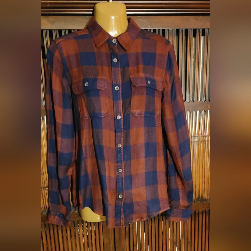 Silver Jeans Flannel shirt burgundy/navy blue plaid sz M